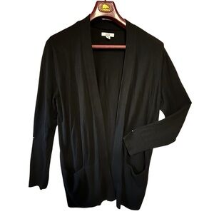 Croft & Barrow Black Open Front Cardigan Sweater With pockets LG EUC